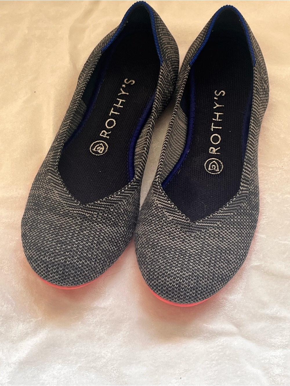 Rothy's Gray Knit Ballet Flats with Coral Trim